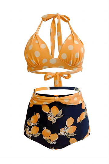 Blå todelt høj talje Polka Dots badetøj